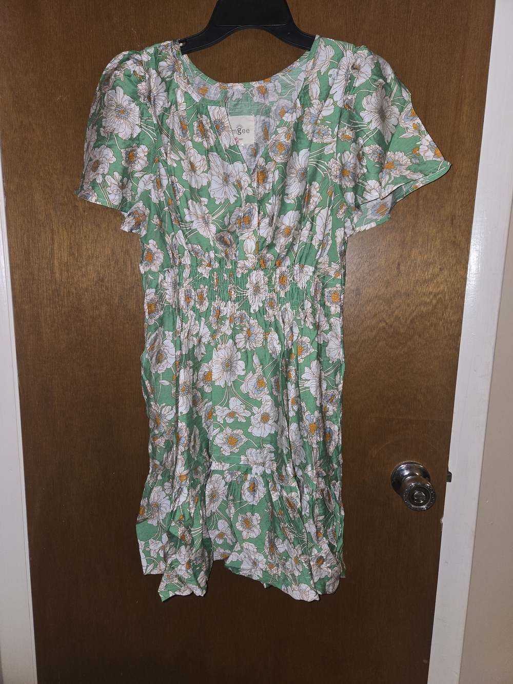 Green Floral Smocked Midi Dress